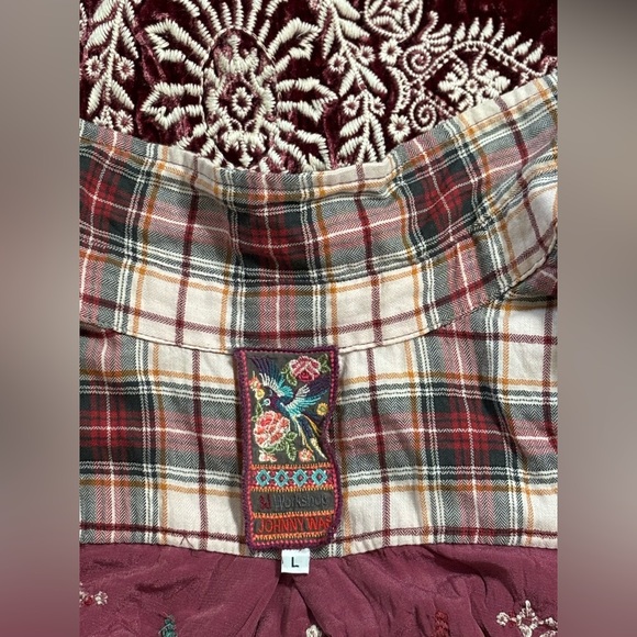 Johnny Was Plaid Embroidered Shirt | Size: L | Color: Burgandy - Picture 12 of 13